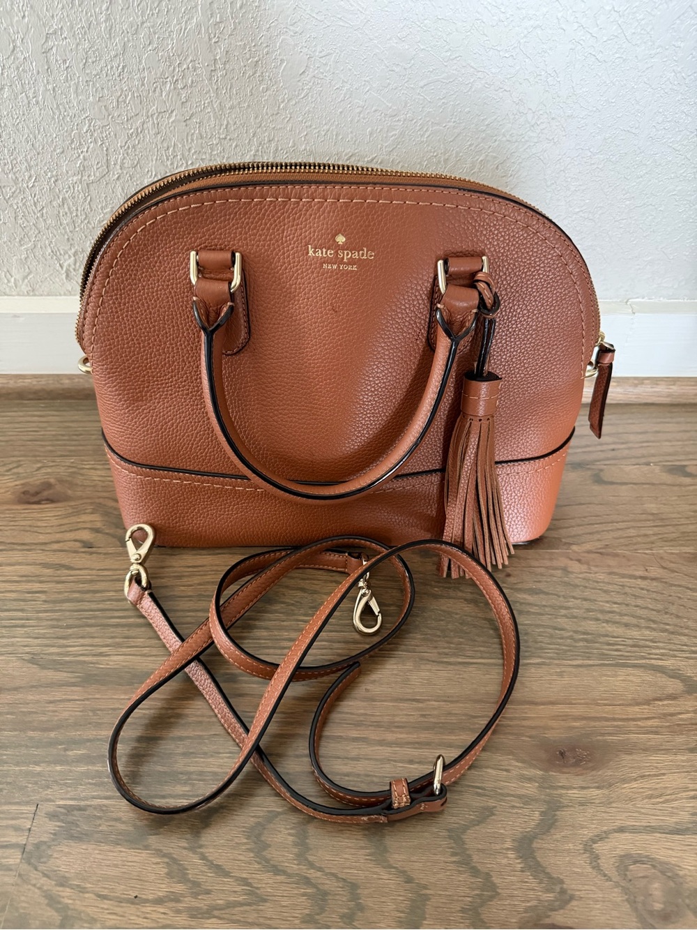 kate spade Pebbled Leather Dome Satchel in Cognac Brown